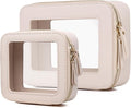 Pinkmik Clear Makeup Bag, (Beige, M+MINI) | 2PC,Waterproof, Travel Case for Cosmetics and Toiletries, Women's Purse Organizer, Clear Car Bag with Zippe by Pinkmik