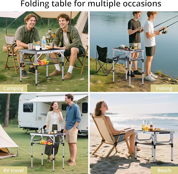 Anbte Folding Camping Table, 24"X 16" Adjustable Height Small Folding Table | Aluminum, with Carrying Handle, Lightweight, Portable Camping Table for Outdoor Indoor Picnic Beach BBQ Grill Patio (Black) - Image 6