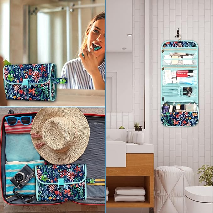 FINTIE Portable Toiletry Cosmetic Travel Bag Hanging Makeup Organizer | Large Water Resistant Storage Pouch Case, For Women Girls, Jungle Night - Image 6