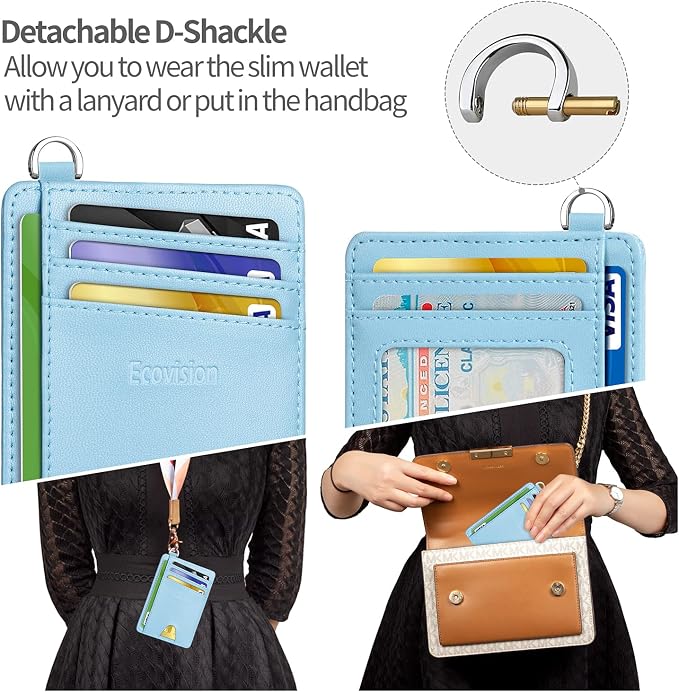 Slim Minimalist Front Pocket Wallet, RFID Blocking Credit Card Holder Wallet with Detachable D-Shackle for Men Women - Image 3