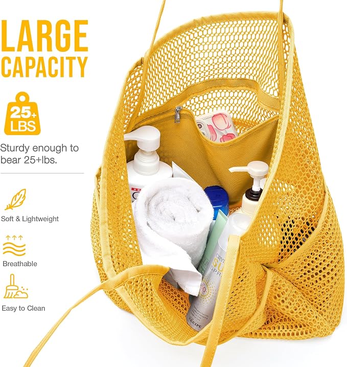 KPX Beach Bag with Mini Pocket, Summer Beach Tote Bags for Women Large Foldable Mesh Swimming Pool Travel Bags - Sandproof - Image 7