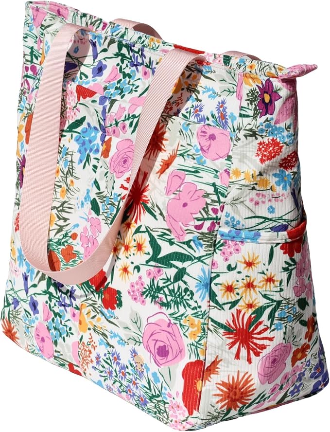 ESVAN Original Floral Tote Bag Large Shoulder Bag with Multi Pockets for Gym Travel Beach Daily Bags - Image 6
