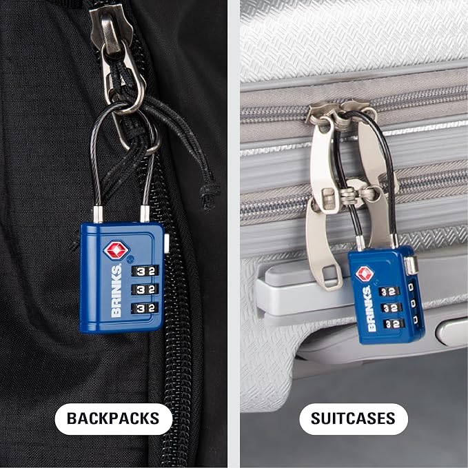 Brinks TSA Accepted Indicator Luggage Lock, Blue - Resettable 3-Dial Combination, 1.5 inch Long Cable Shackle, New More Secure TSA008 Key, 4 Pack - Image 7