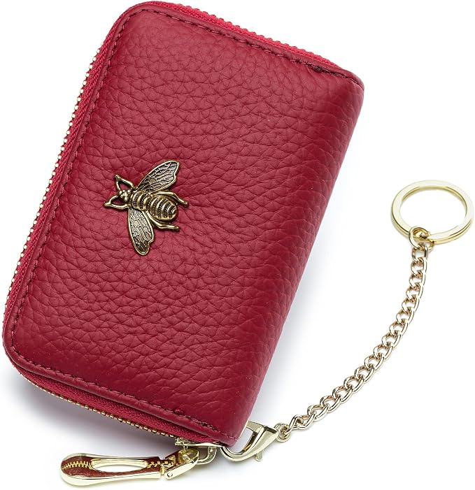 imeetu RFID Credit Card Holder, Small Card Wallet Women, Leather Card Case | Genuine Leather Women's Card & id Cases, Change Coin Purse with Zipper Keychain id Window, 20 Colors & 3 Styles, Daily, Gifts by imeetu