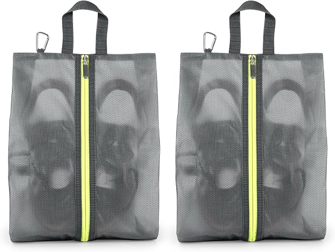 2 Pack Shoe Bags for Travel, Sneaker Bags, Waterproof Travel Shoe Bags with Zipper for Packing, Golf Shoe Dust Bags for Man and Women, Medium, Grey by Quatish