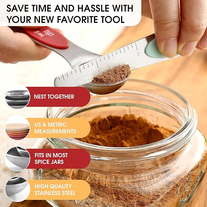 Spring Chef Stainless Steel 8 Magnetic Measuring Spoons Set, Desert Sunset | Dual Sided Metal Teaspoon & Tablespoon Measuring Spoons with Leveler for Dry & Liquid Ingredients, Fits in Kitchen Spice Jars - Image 5