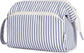 Narwey Striped Wide Open Makeup Bag Women, Travel Toiletry Bag for Women Cosmetic Bag Organizer Make up Bags with Compartments, Gift for Teen Girls (Greyish Blue Stripe) by Narwey