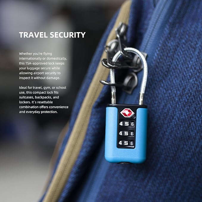 TSA Approved Luggage Locks, 3-Digit Waterproof Padlock, Combination Travel Cable Lock, Lockers, Suitcases, Toolboxes (Blue+Blue) - Image 2