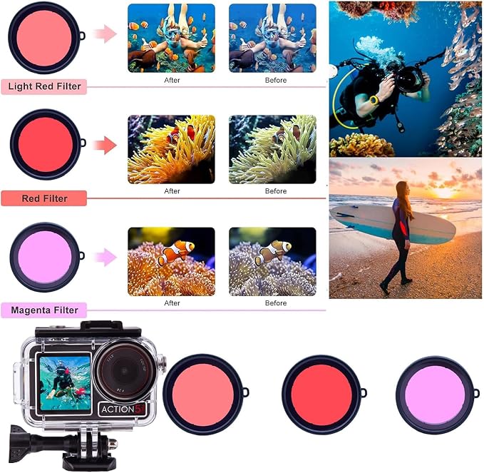 196FT/60M Waterproof Case for DJI Osmo Action 5 Pro/4/3 | with 3 Pack Dive Filters, Underwater Protective Housing Dive Kit, Professional Action Camera Dive Accessory - Image 5