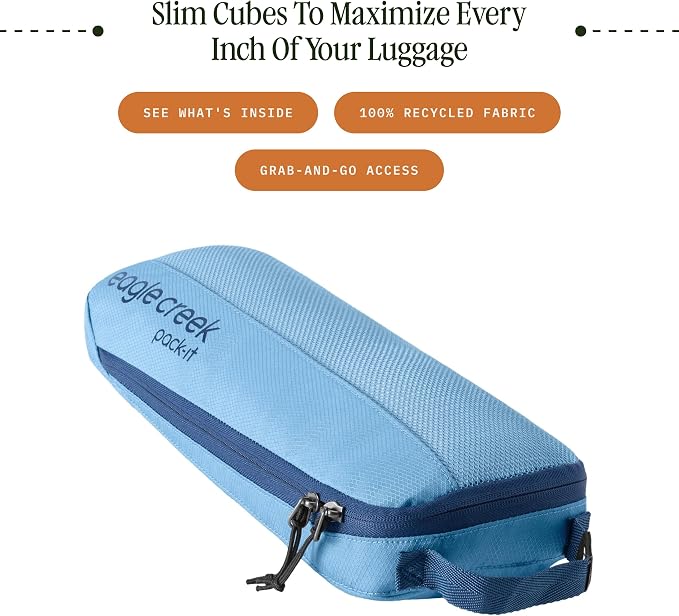 Eagle Creek Pack-It Reveal Slim Cube M/M/M Set - Minimalist Compact Travel Organizer for Hair Styling Tools, Belts & Small Items - Travel Accessories - Blue Dawn - Image 2