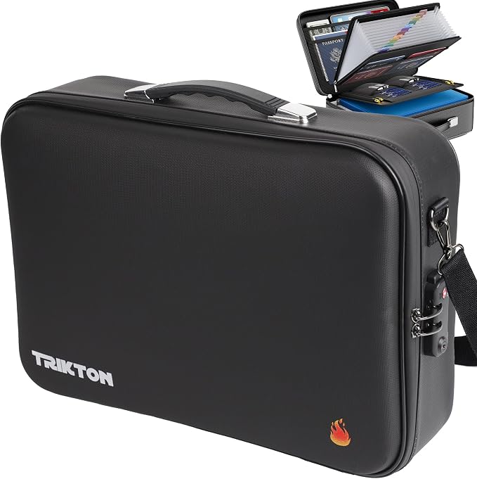 XXL Legal-Size Fire & Water-Resistant Document Box with TSA Lock - Hard-Shell Case (17×13×6 in) Hard Case File Organizer for Important Documents, Laptop, Passport, Wills & Certificates (Black) by TRIKTON