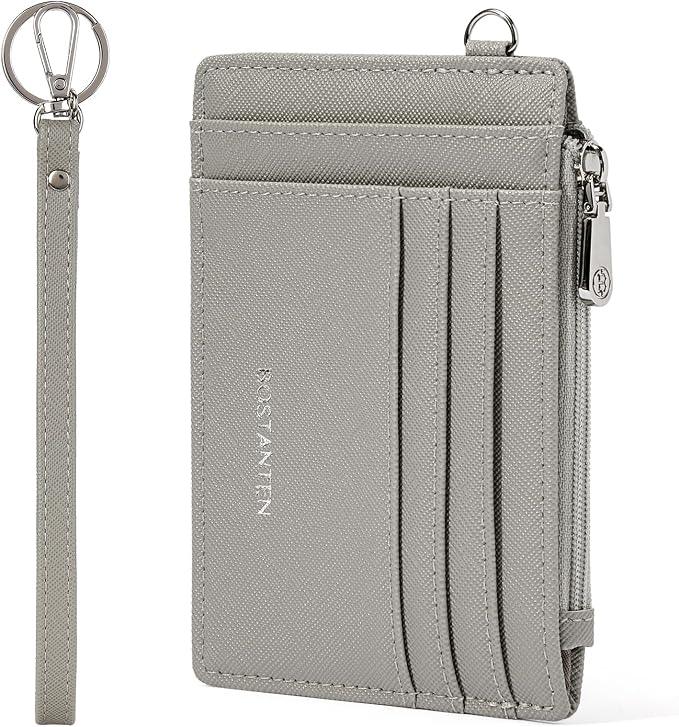BOSTANTEN Credit Card Holder RFID Small Wallet for Women with Keychain | Slim, Wristlet, Zipper Coin Pocket, Pocket-Friendly, Vegan Leather, Minimalist, Gifts, Grey by BOSTANTEN