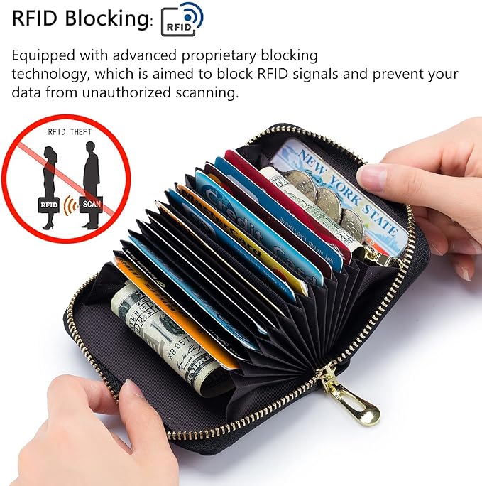 imeetu Rfid Credit Card Holder, Businese Card Case, Wallet for Women Men | Genuine Leather Card Wallet with id Window, Keychain & Double Zipper, Water-resistan Small Wallet with Gift Box, Daily Travel - Image 5