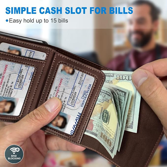 Wallet for Men,with Cash Pocket 2 ID Window 9-13 Cards,Metal Case Smart Slim Pop Up Credit Card Holder Flip with Magnetic Closure RFID Blocking Trifold wallet with Gift Box - Image 4