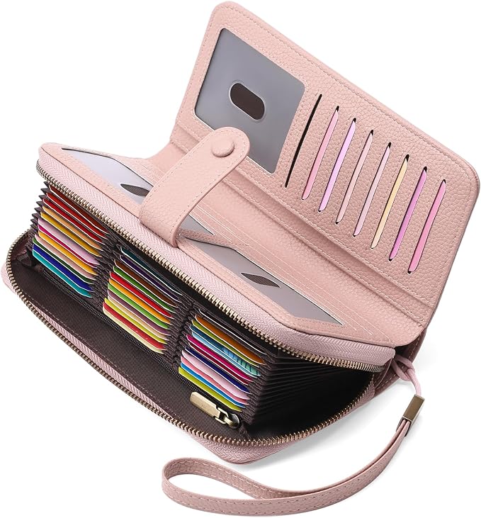 GAEKEAO Leather Credit Card Holder Wallet for Women RFID Blocking Large Capacity Bifold Zipper Card Case Organizer with Wristlet 45 Slots by GAEKEAO