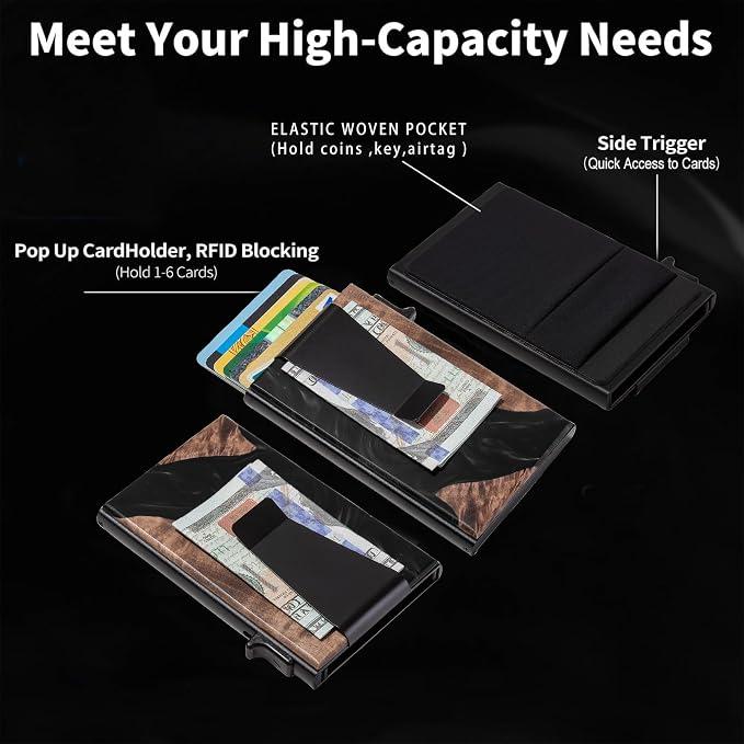Slim Card Holder Wallet for Men, Minimalist RFID Blocking Pop Up Wallet, Smart Metal Business Card Case Holds 12 Cards, Money Clip, Front Pocket Wallet, Gifts for Men - Image 6