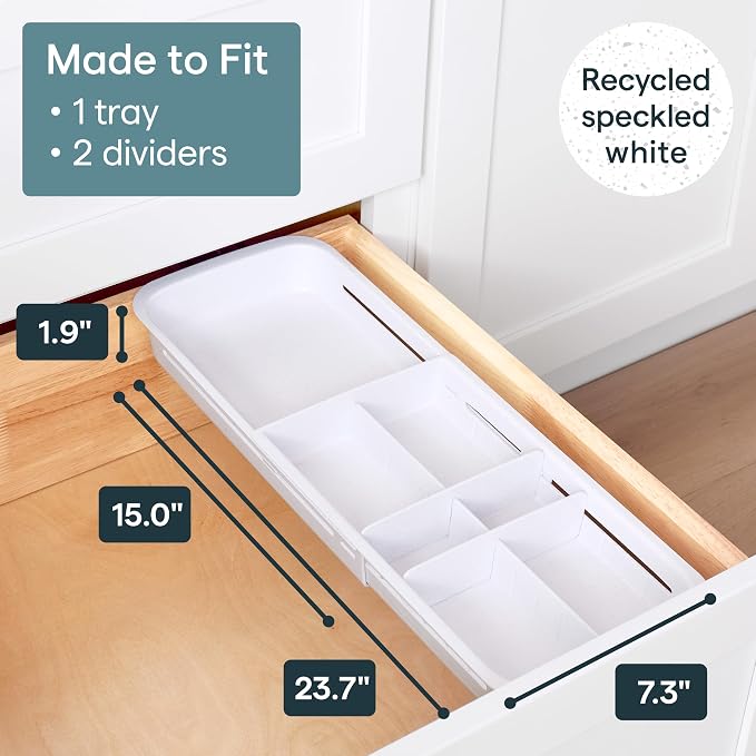 YouCopia DrawerFit Sliding Drawer Tray with Adjustable Dividers, Expandable Kitchen Storage Organizer, Speckled White - Image 5