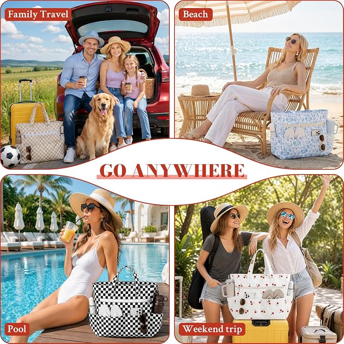 Large Beach Bags for Women, Waterproof Sandproof Beach Tote Bags Swim Pool Bags with Zipper & Wet Pocket Family - Image 4