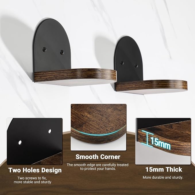 SAYAYO Small Floating Shelves for Wall Storage, 4 x 4 Inch Mini Shelf | Wall Shelves for Bedroom Decor, Display Wood Shelf Organizer with Black Base for Living Room, Office, Balcony, 4 PCS - Image 3