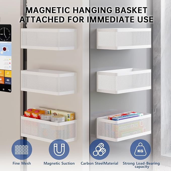 1 Pcs Magnetic Shelf For Fridge, White, 11''L*4.9''W*3.9''H | For Whiteboard Classroom, Basket Organizer Holder, Locker Storage, Magnetic Bin Box Containers, Strong Magnetic, 16.5-Lb Load - Image 4