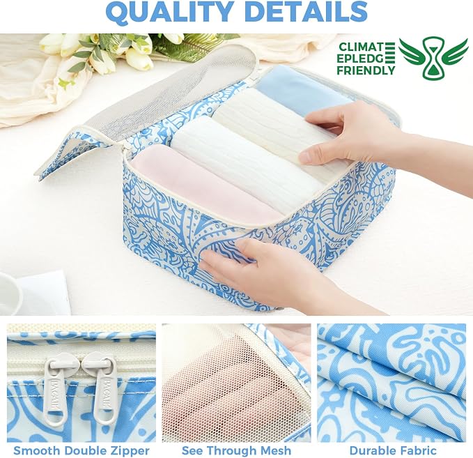 BAGAIL 9 Set Packing Cubes with Packing List Luggage Packing Organizers for Travel Accessories (Blue paisley) - Image 7