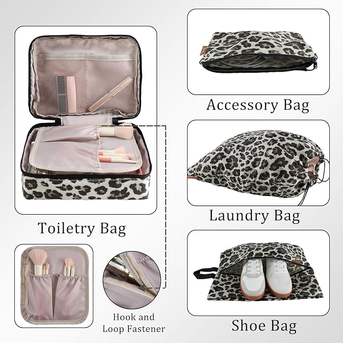 U+U 10 Set Compression Packing Cubes, Travel Organizers (Leopard) | Space-Saving & Complete Travel Set - Image 4