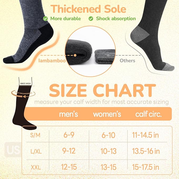 Merino Wool Compression Socks for Women & Men, 20-30 mmHg Knee High Dryarn Socks for Flying, Travel - Image 6