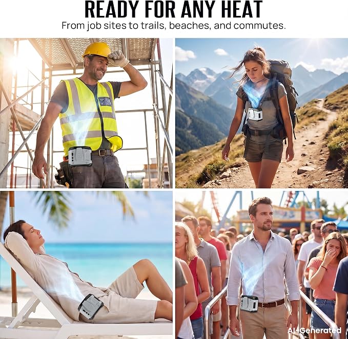 AJVV Portable Waist Fan Wearable Belt Fan Clip on Fan for Shirt, 40H Max Personal Cooling, for Camping, Outdoor, Jobsite, Travel, Black (Gray) - Image 9