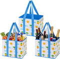 VENO 3 Pack Reusable Grocery Shopping Bags Utility Tote w/Sturdy Handles | Heavy Duty Storage Box with Hard Bottom, Foldable Picnic Basket for Groceries Shopping Cart Trunk(Tropical Island, 6 Gallon) by Veno
