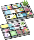 2 Pack Desk Drawer Organizer with Adjustable Dividers, Black | Metal Mesh Desk Organizers for Office Supplies, Makeup, Kitchen & Vanity by SUPEASY