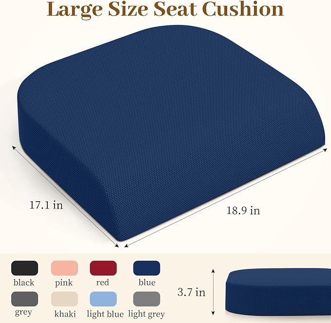 TranquilRelax 2XL Memory Foam Seat Cushion for Office Chair, 3.7-Inch, Blue | Medium-firm Support for Long Sitting, Washable Mesh Cover, Non-slip Base, Perfect for Car Seats & Short Drivers - Image 3