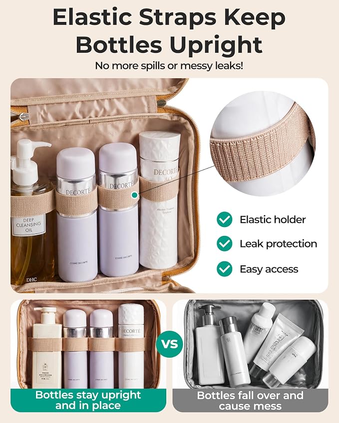 BAGSMART Toiletry Bag Hanging Travel Makeup Organizer with TSA Approved Transparent Cosmetic Bag Makeup Bag for Full Sized Toiletries(Stone Khaki) - Image 3