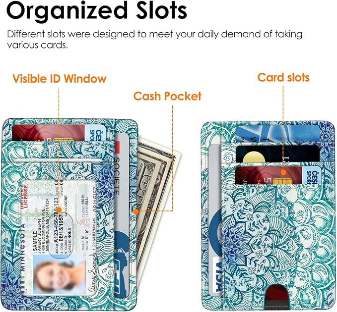 FINTIE Slim Front Pocket Wallet, RFID Blocking Credit Card Holder | Minimalist Card Cases with ID Window for Men Women, Emerald Illusions - Image 4