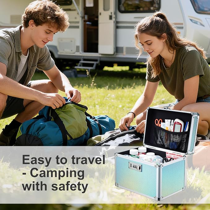 Lockable Medicine Storage Box - Turquoise Cabinet Med Lock Organizer, 10 x 7 x 7.9 Inches Safe Med Case with Lock for Home, Dorm, Office, or Travel - Image 6