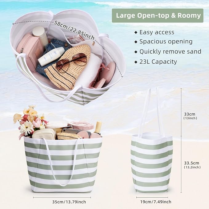 KALIDI Beach Tote Bag Women Large Waterproof Sandproof Shoulder Handbags | Foldable Grocery Bag Striped Pool Bag Lightweight Travel Purse for Picnic Travel Vacation Casual Errands Everyday Daily - Image 7