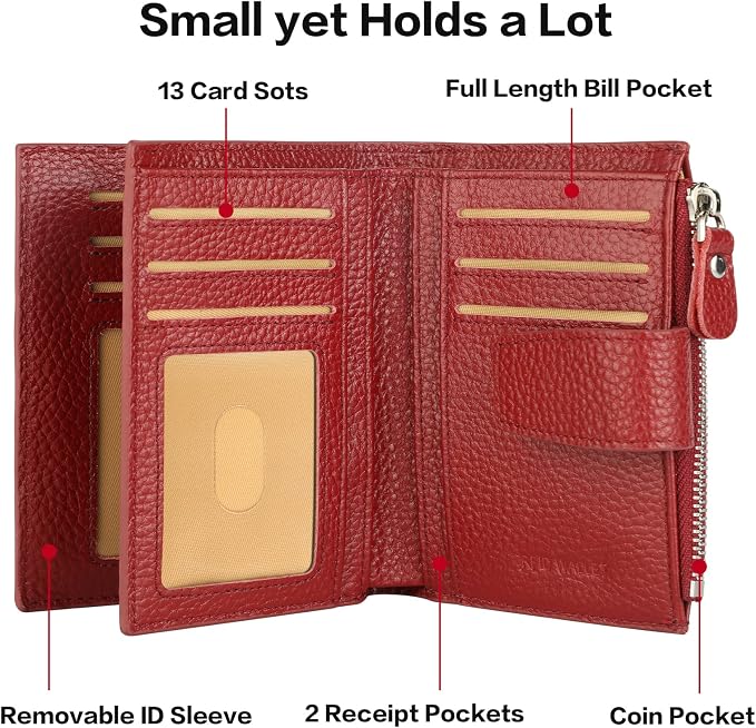 Small Compact Women Wallet RFID Blocking Genuine Leather Bifold Purse with ID Windows - Image 4