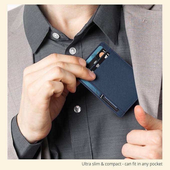 Leather Slim Minimalist RFID Blocking Front Pocket Wallet, Jeans Blue - Image 6
