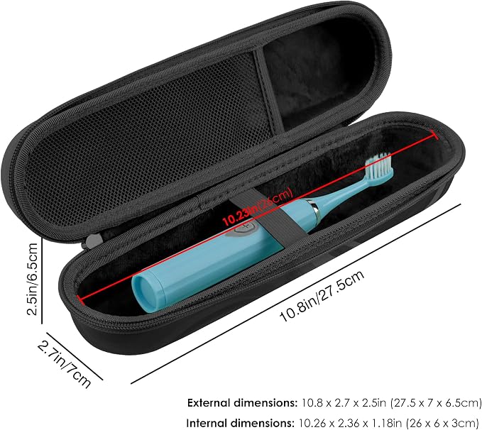 Dual Electric Toothbrush Travel Case for Oral-B iO & Sonicare | Fits 2 Standard Toothbrushes Up To 10.2 In Or 1 Extra-Large Model, Hard EVA Shell, Soft Lining, Mesh Pocket, Elastic Straps - Image 2
