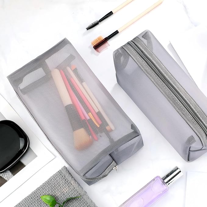 6 Pieces Mesh Makeup Bags Mesh Cosmetic Bag Portable Travel Organizing Zipper Pouch Toiletries Makeup Pouches for Home Office Travel Accessories - Image 4