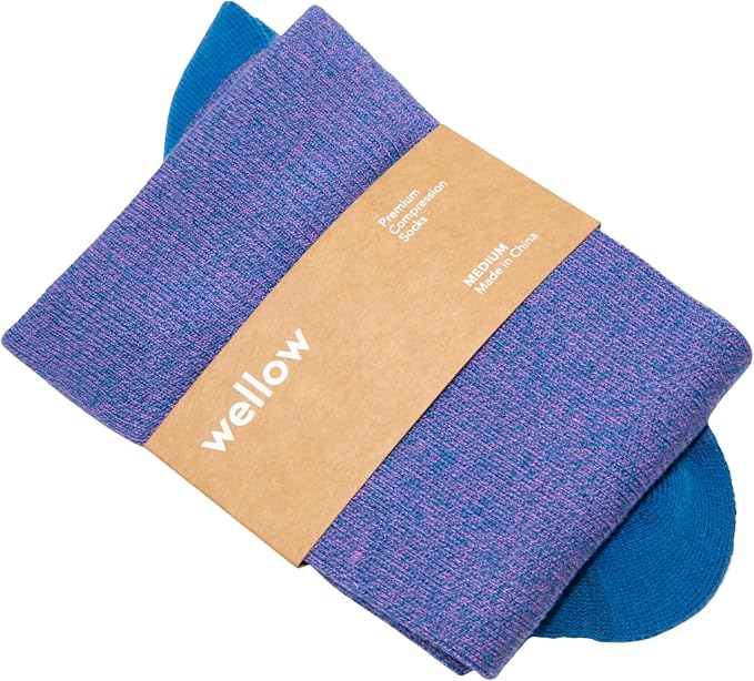 Wide Calf Compression Socks for Men & Women, 18-25 mmHg Made with Viscose from Bamboo, Nurses & Pregnancy Support, Relieves Swelling, Knee High, MD, Bluejay Twist by WellowCompressionSocks
