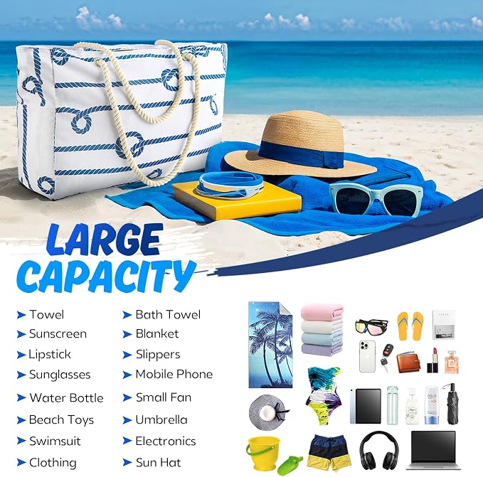 SRISE Large Beach Bag for Women & Men, Beach Bags Waterproof Sandproof, Travel Tote Bag, Swim Pool Bag for Family Outdoor - Image 5