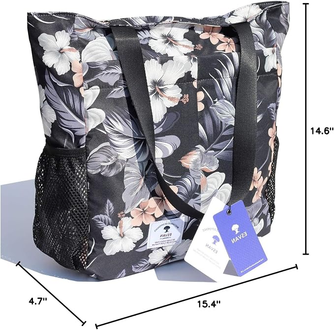 ESVAN Original Floral Tote Bag Large Shoulder Bag with Multi Pockets for Gym Travel Beach Daily Bags - Image 9