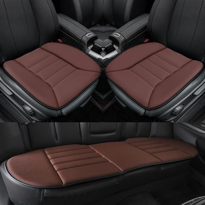 kingphenix 3-Piece Memory Foam Car Seat Cushion Set for Driving Comfort | 2 Front Seat Cushions and 1 Rear Bench Pad, 1.2-Inch Memory Foam, Non-Slip Bottom for Sedan, SUV, Truck and Van, Brown by kingphenix