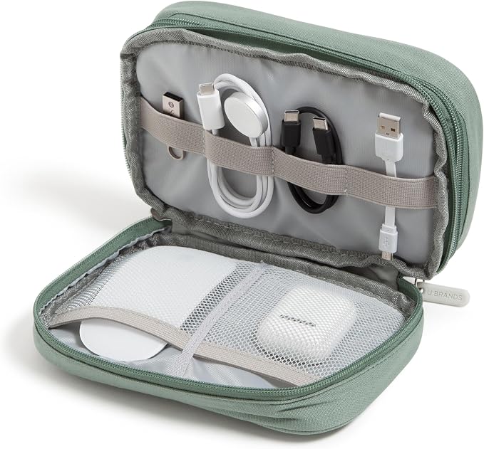U Brands Electronics Organizer Travel Case, Cord Storage, 7.8" x 5", Green by UBrands