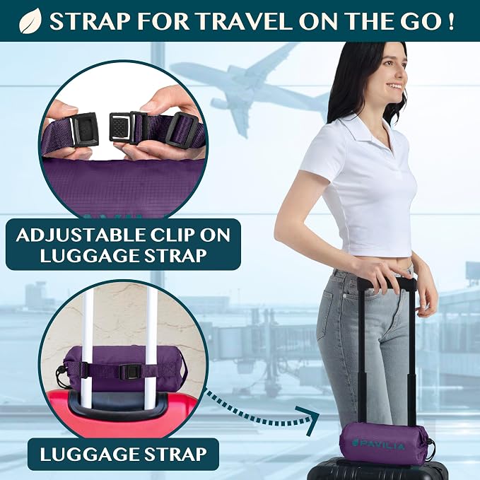 PAVILIA Travel Blanket Airplane Compact with Bag Lightweight, Purple | Soft Fleece Plane Long Flights, Camping Road Trips, Packable Traveler Gift Essentials with Luggage Backpack Strap, 65x40 - Image 3