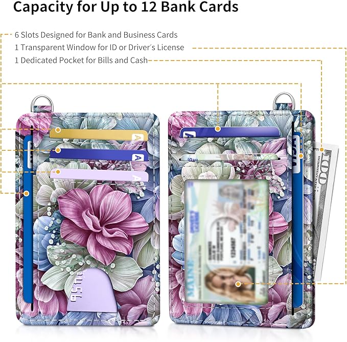 Mayski Slim Wallet, Credit Card Holder for Women, Minimalist Front Pocket RFID Blocking Card Cases, Small Wallet Women Men(Happy Flower) - Image 5