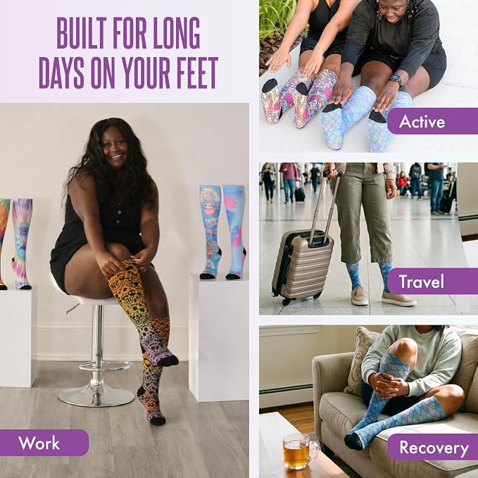 Crazy Compression Socks, Comfortable Support Socks for Recovery, Travel, Hiking, and Long-Hour Comfort w/Fun Designs - Image 4