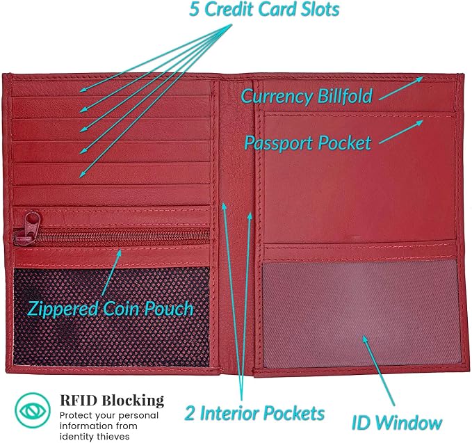 Red RFID Genuine Leather Passport Wallet - Image 2