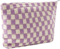 Cosmetic Bags for Women - Corduroy Cosmetic Bag Aesthetic Women Handbags Purses Smile Dots Makeup Organizer Storage Makeup Bag Girls Case Bags (Q-Checkered purple) by Gardsell