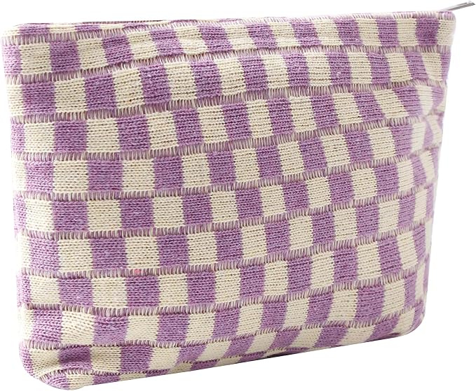 Cosmetic Bags for Women - Corduroy Cosmetic Bag Aesthetic Women Handbags Purses Smile Dots Makeup Organizer Storage Makeup Bag Girls Case Bags (Q-Checkered purple) by Gardsell